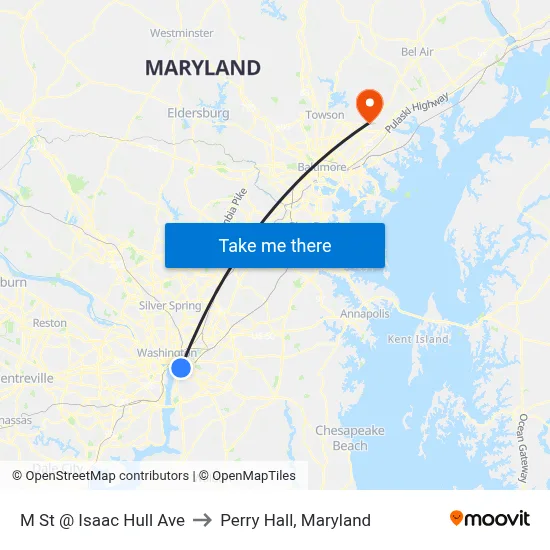 M St @ Isaac Hull Ave to Perry Hall, Maryland map