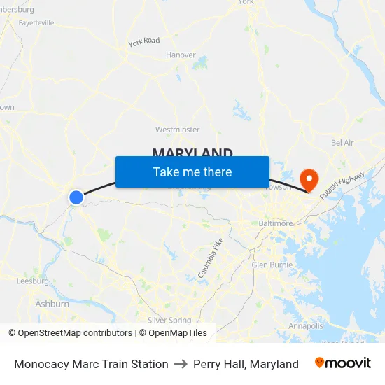 Monocacy Marc Train Station to Perry Hall, Maryland map