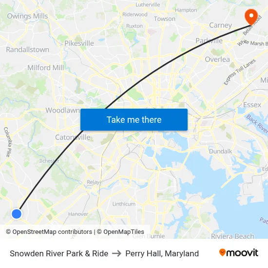 Snowden River Park & Ride to Perry Hall, Maryland map
