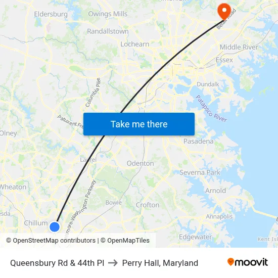 Queensbury Rd & 44th Pl to Perry Hall, Maryland map
