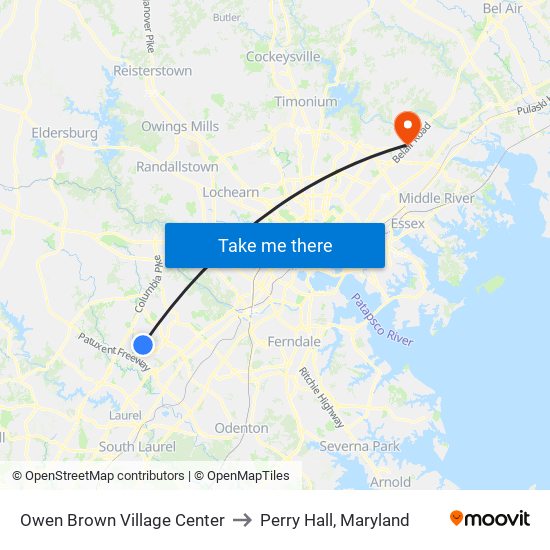 Owen Brown Village Center to Perry Hall, Maryland map