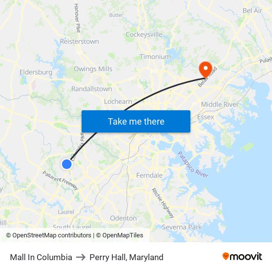 Mall In Columbia to Perry Hall, Maryland map