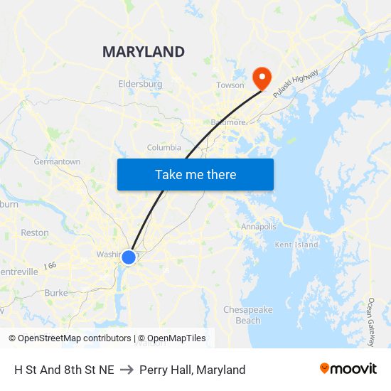 H St And 8th St NE to Perry Hall, Maryland map