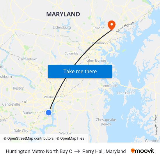 Huntington Metro North Bay C to Perry Hall, Maryland map