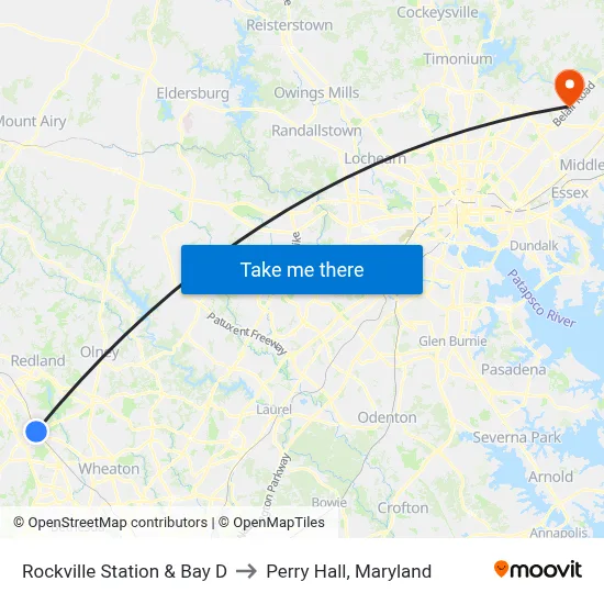 Rockville Station & Bay D to Perry Hall, Maryland map