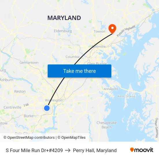 S Four Mile Run Dr+#4209 to Perry Hall, Maryland map