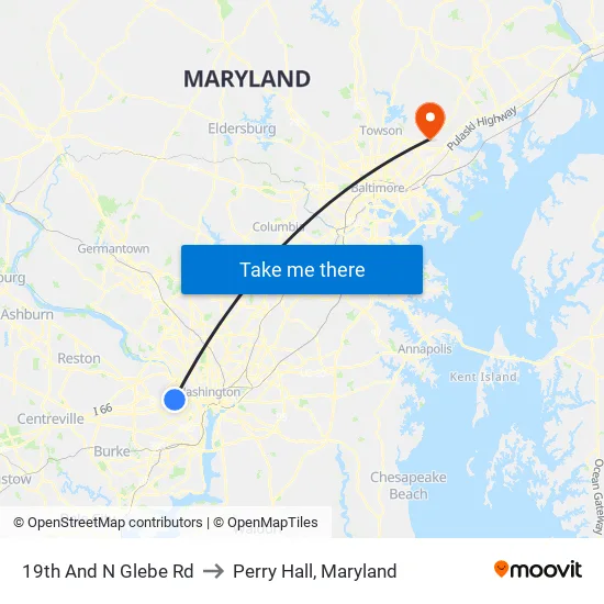 19th And N Glebe Rd to Perry Hall, Maryland map