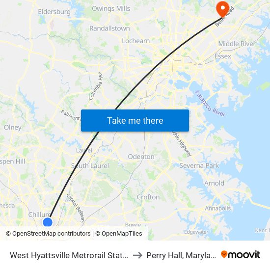 West Hyattsville Metrorail Station to Perry Hall, Maryland map