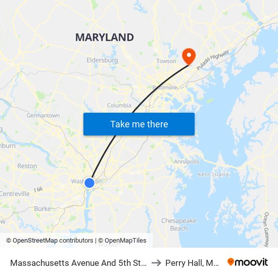 Massachusetts Avenue And 5th Street NW (Eb) to Perry Hall, Maryland map