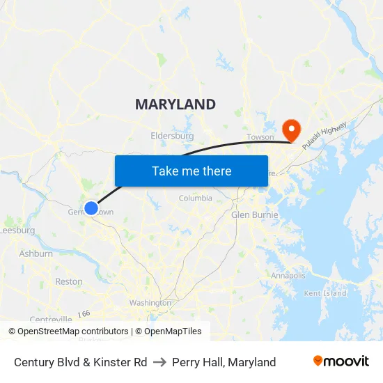 Century Blvd & Kinster Rd to Perry Hall, Maryland map
