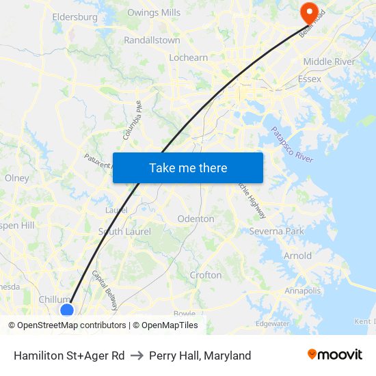 Hamiliton St+Ager Rd to Perry Hall, Maryland map