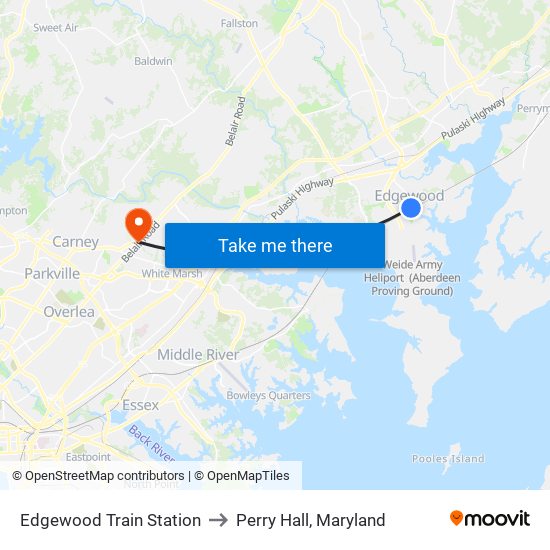 Edgewood Train Station to Perry Hall, Maryland map