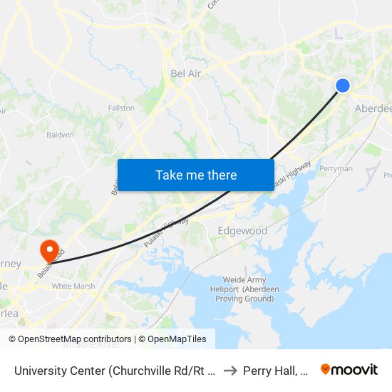 University Center (Churchville Rd/Rt 22 & Technology Dr) to Perry Hall, Maryland map