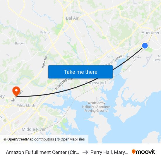Amazon Fulfuillment Center (Cirelli Ct) to Perry Hall, Maryland map