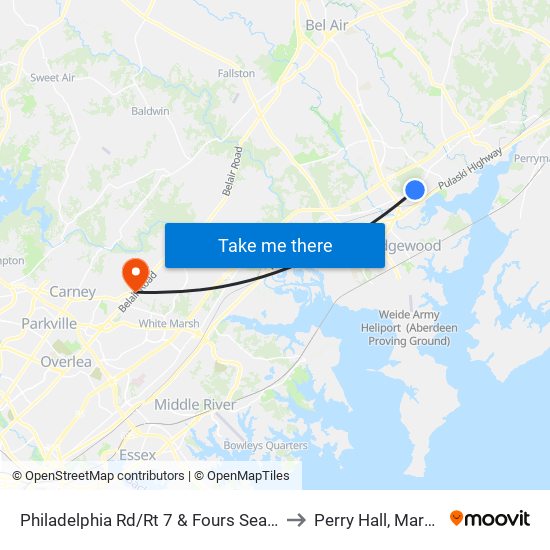 Philadelphia Rd/Rt 7 & Fours Seasons Dr to Perry Hall, Maryland map