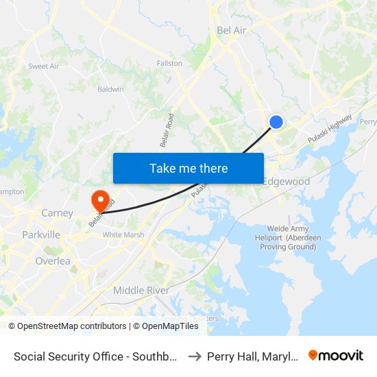 Social Security Office - Southbound to Perry Hall, Maryland map