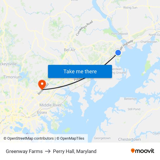 Greenway Farms to Perry Hall, Maryland map