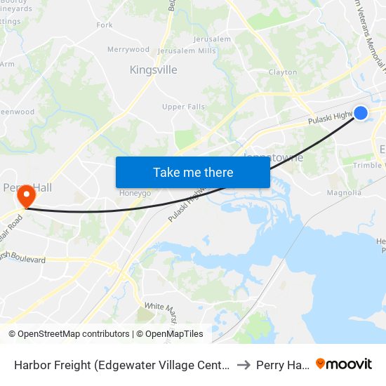 Harbor Freight (Edgewater Village Center / 1807 Pulaski Hwy / Stop Is on Us 40) to Perry Hall, Maryland map