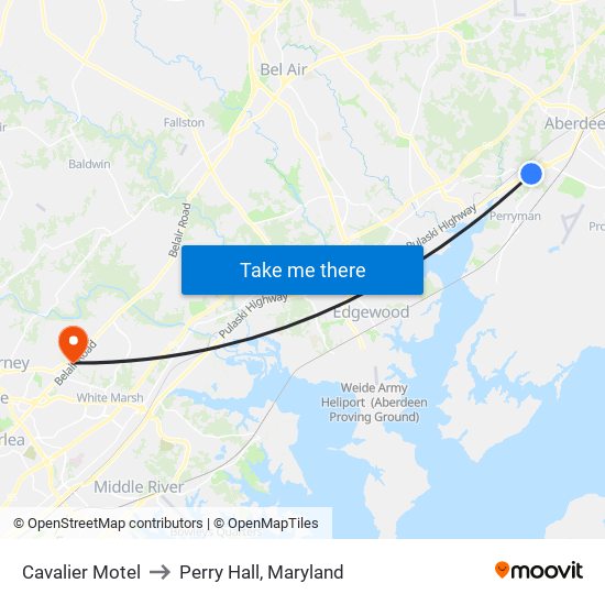 Cavalier Motel to Perry Hall, Maryland map