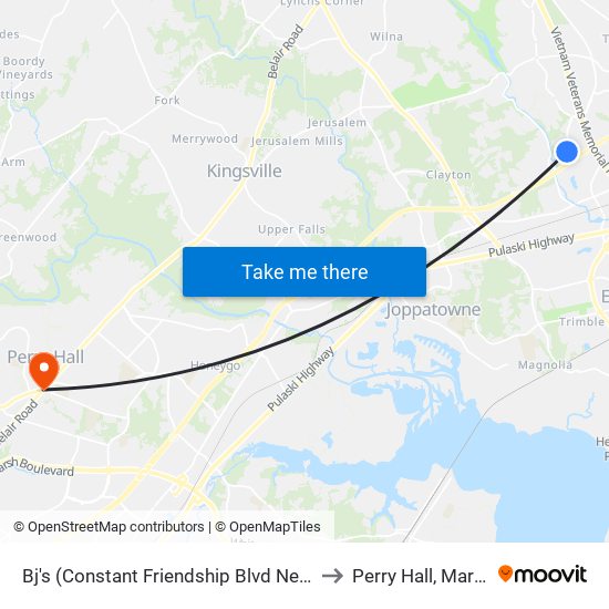 Bj's (Constant Friendship Blvd Near Circle) to Perry Hall, Maryland map