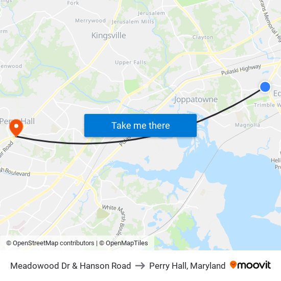 Meadowood Dr & Hanson Road to Perry Hall, Maryland map