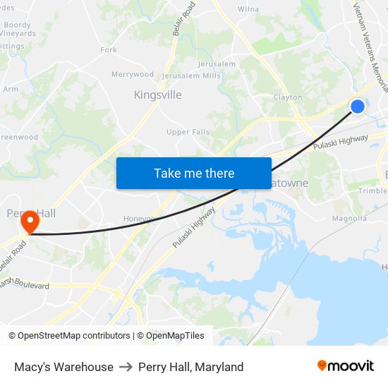 Macy's Warehouse to Perry Hall, Maryland map