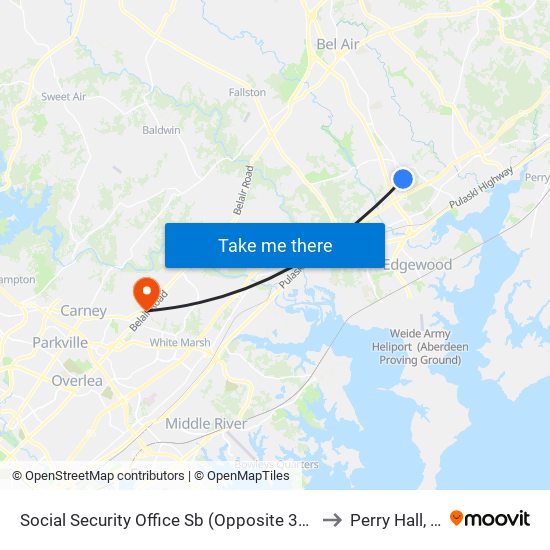 Social Security Office Sb (Opposite 3415 Box Hill S Corp Ctr Dr) to Perry Hall, Maryland map