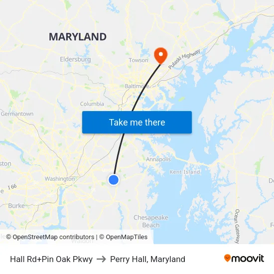Hall Rd+Pin Oak Pkwy to Perry Hall, Maryland map