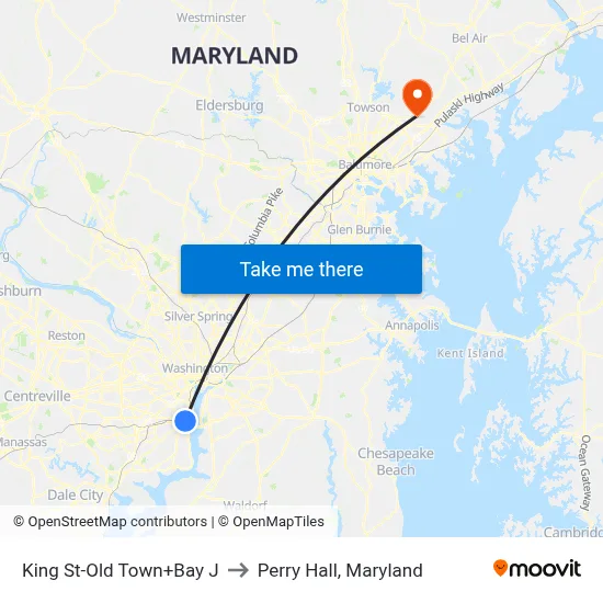 King St-Old Town+Bay J to Perry Hall, Maryland map