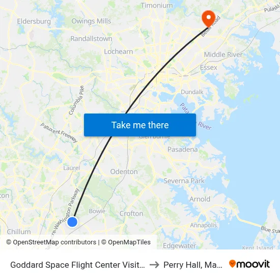 Goddard Space Flight Center Visitors Center to Perry Hall, Maryland map