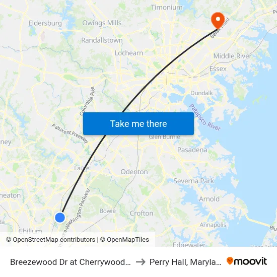 Breezewood Dr at Cherrywood Ln to Perry Hall, Maryland map