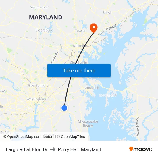 Largo Rd at Eton Dr to Perry Hall, Maryland map