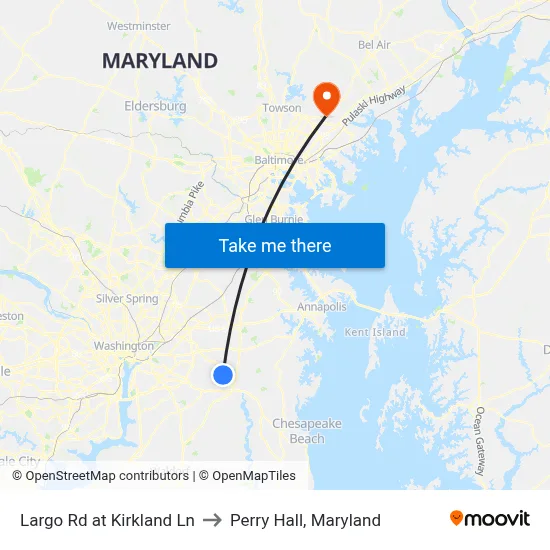 Largo Rd at Kirkland Ln to Perry Hall, Maryland map
