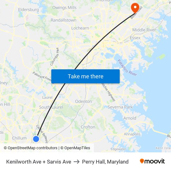 Kenilworth Ave + Sarvis Ave to Perry Hall, Maryland map