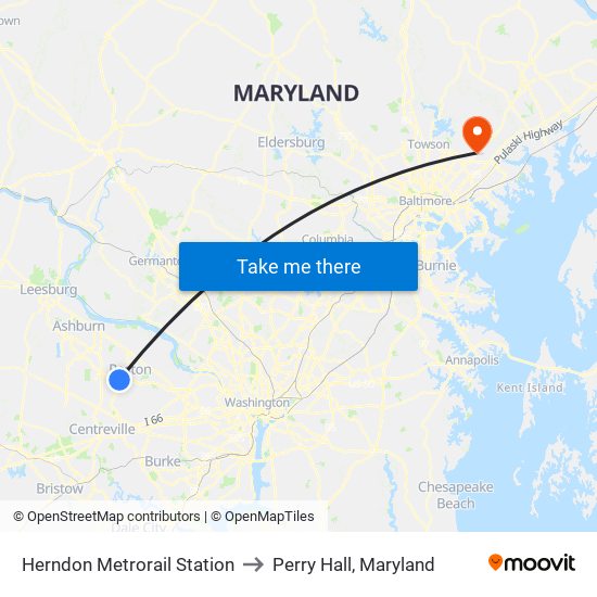 Herndon Metrorail Station to Perry Hall, Maryland map