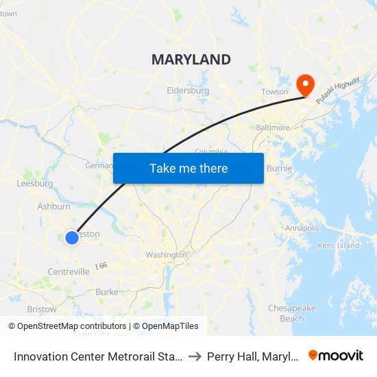 Innovation Center Metrorail Station to Perry Hall, Maryland map