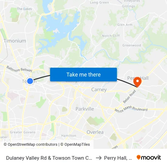 Dulaney Valley Rd & Towson Town Center Mall - Macy's Nb to Perry Hall, Maryland map