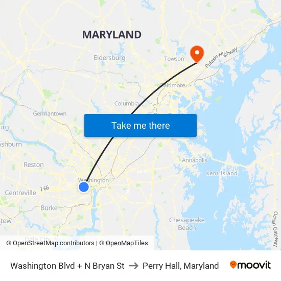 Washington Blvd + N Bryan St to Perry Hall, Maryland map