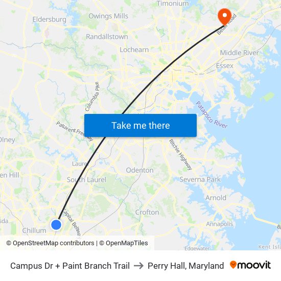 Campus Dr + Paint Branch Trail to Perry Hall, Maryland map