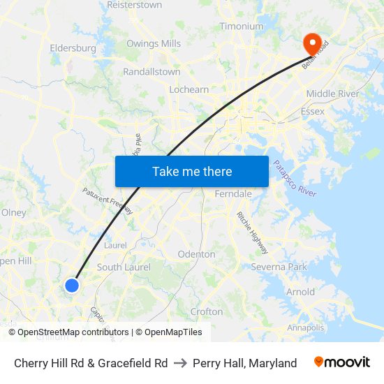 Cherry Hill Rd & Gracefield Rd to Perry Hall, Maryland map