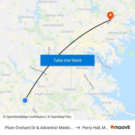 Plum Orchard Dr & Adventist Medical Cen White Oak to Perry Hall, Maryland map