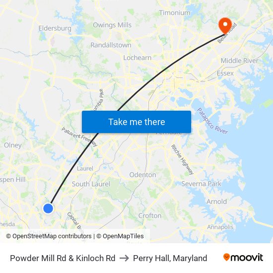 Powder Mill Rd & Kinloch Rd to Perry Hall, Maryland map