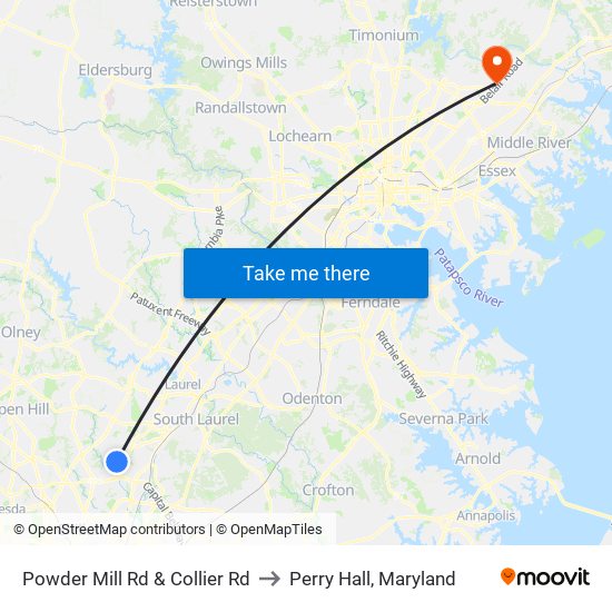 Powder Mill Rd & Collier Rd to Perry Hall, Maryland map