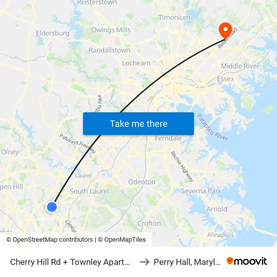 Cherry Hill Rd + Townley Apartments to Perry Hall, Maryland map