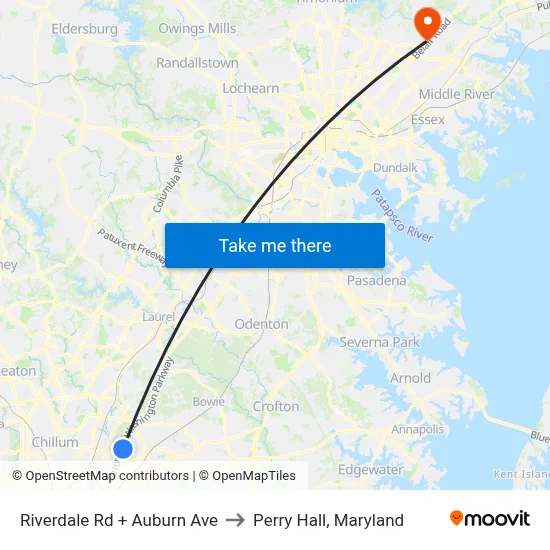 Riverdale Rd + Auburn Ave to Perry Hall, Maryland map