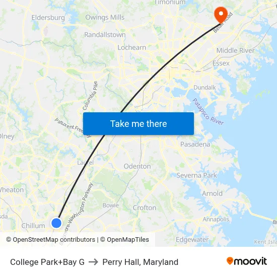 College Park+Bay G to Perry Hall, Maryland map