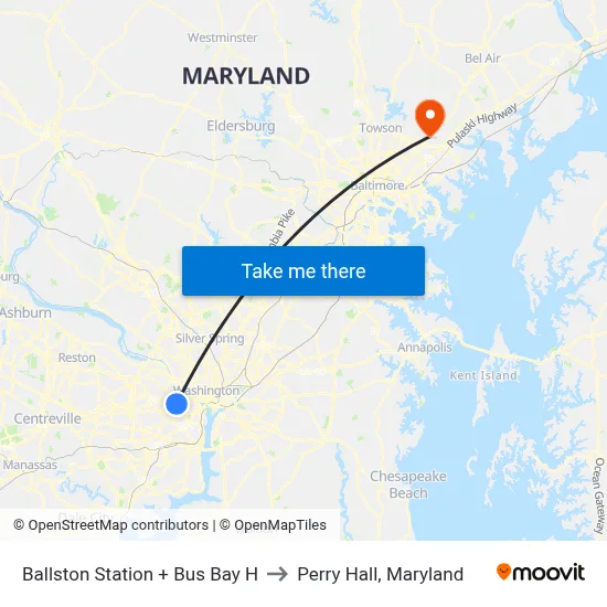Ballston Station + Bus Bay H to Perry Hall, Maryland map