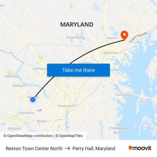 Reston Town Center North to Perry Hall, Maryland map