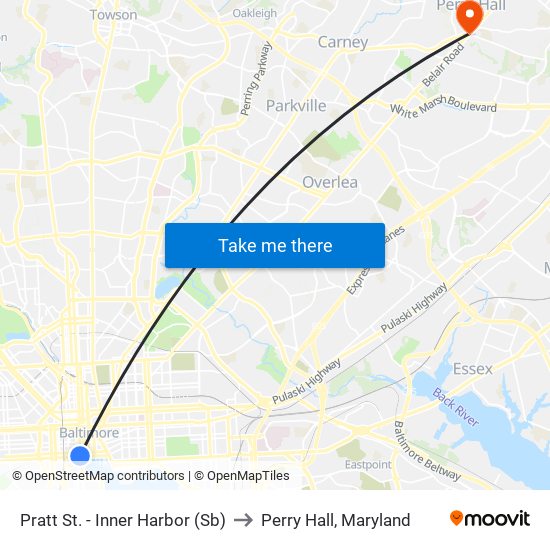 Pratt St. - Inner Harbor (Sb) to Perry Hall, Maryland map