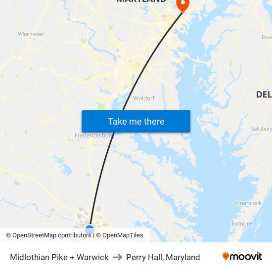 Midlothian Pike + Warwick to Perry Hall, Maryland map